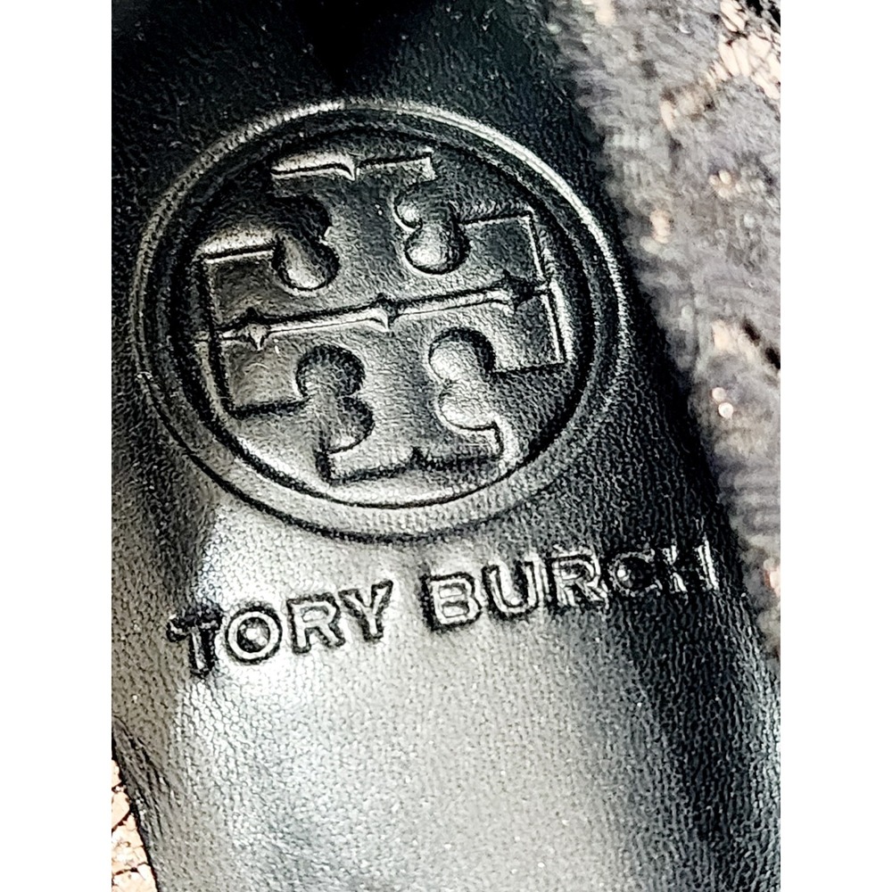 Tory Burch BLACK FABRIC LACE Mesh Silver Leather Stiletto Heel Pump High 9.5 New - Picture 9 of 16